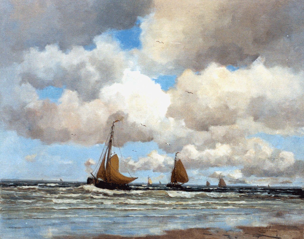 Waning C.A. van | Cornelis Anthonij 'Kees' van Waning, Thuiskomst van de vissersvloot, olieverf op doek 78,0 x 98,0 cm, gesigneerd rechtsonder