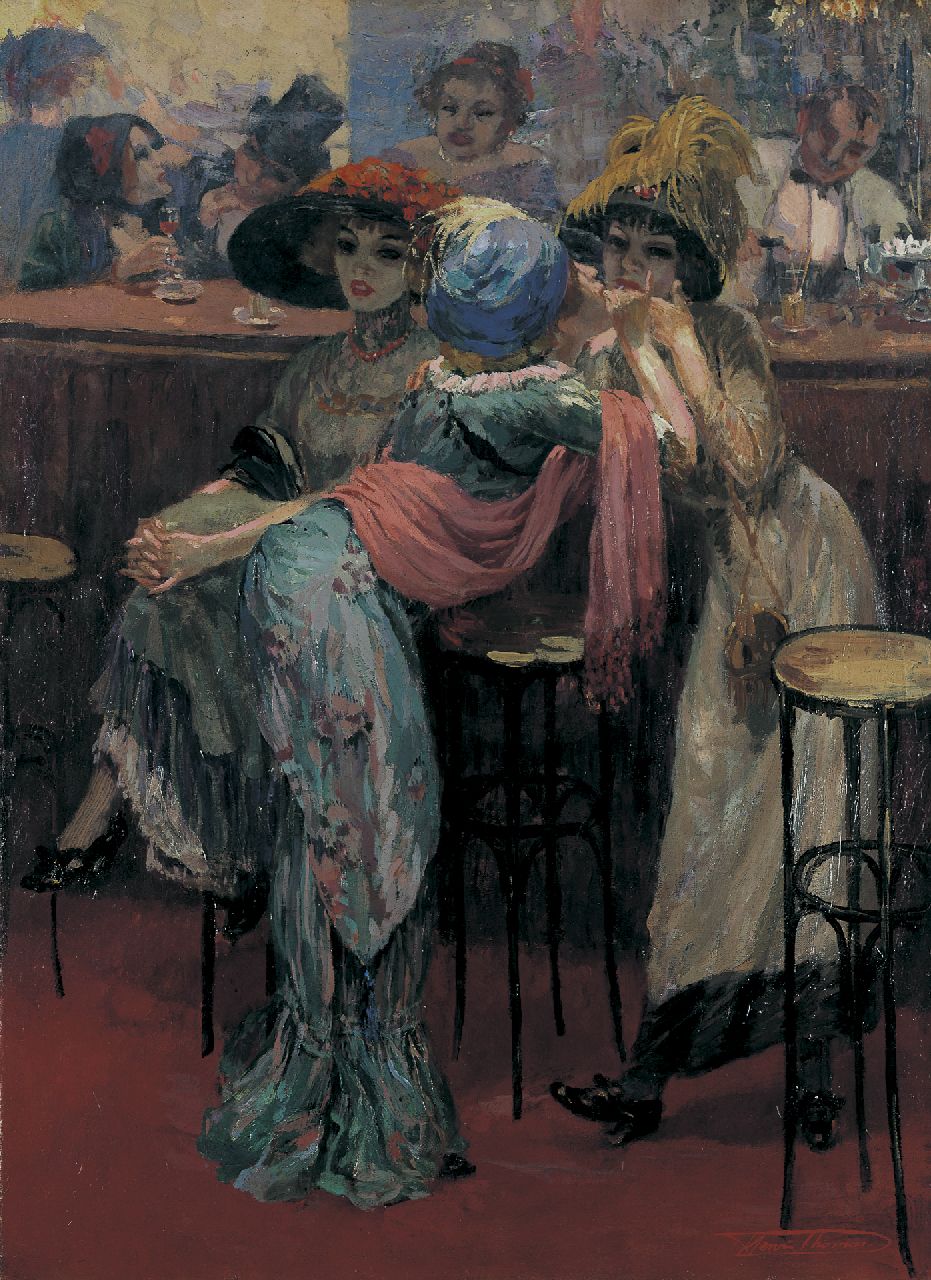 Thomas H.J.  | Henri Joseph Thomas, Cocottes aan de bar, olieverf op doek 75,0 x 55,2 cm, gesigneerd rechtsonder en te dateren ca. 1910