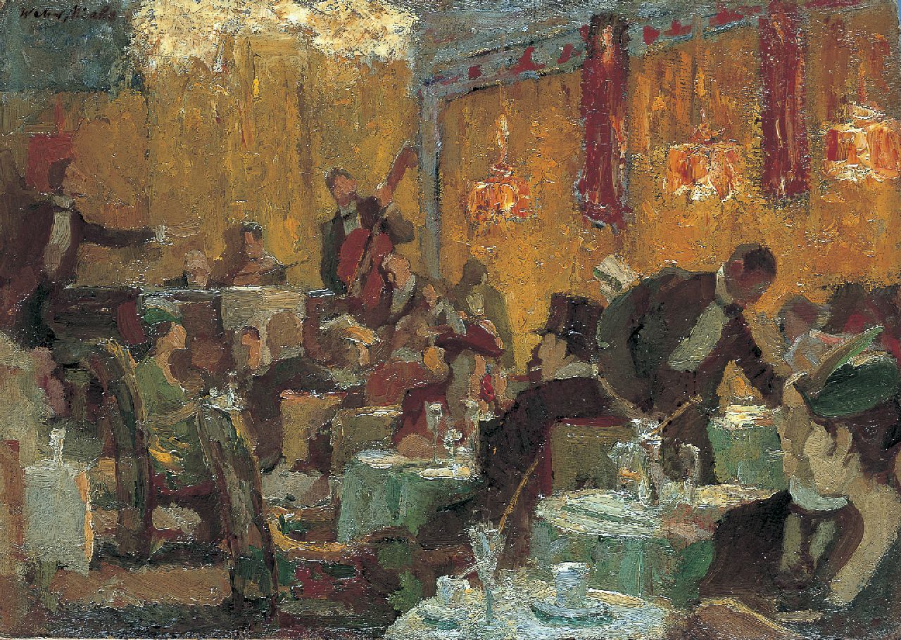 Miehe W.  | Walter Miehe, Caféscène, 35,1 x 49,1 cm, gesigneerd linksboven