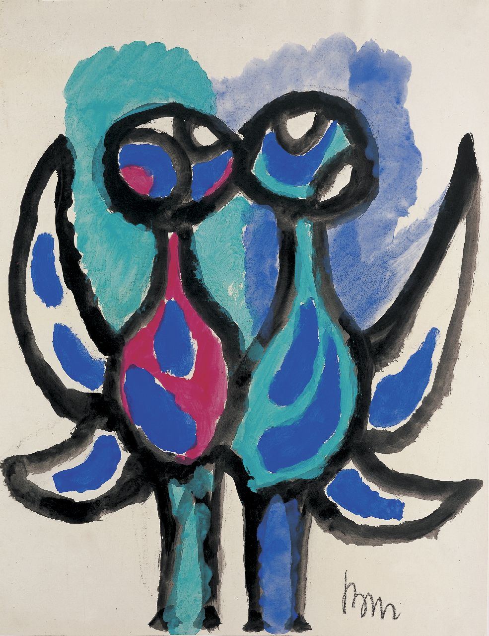 Benner G.  | Gerrit Benner, Vogelpaar, gouache op papier 65,2 x 50,0 cm, gesigneerd rechtsonder en te dateren 1956-1958