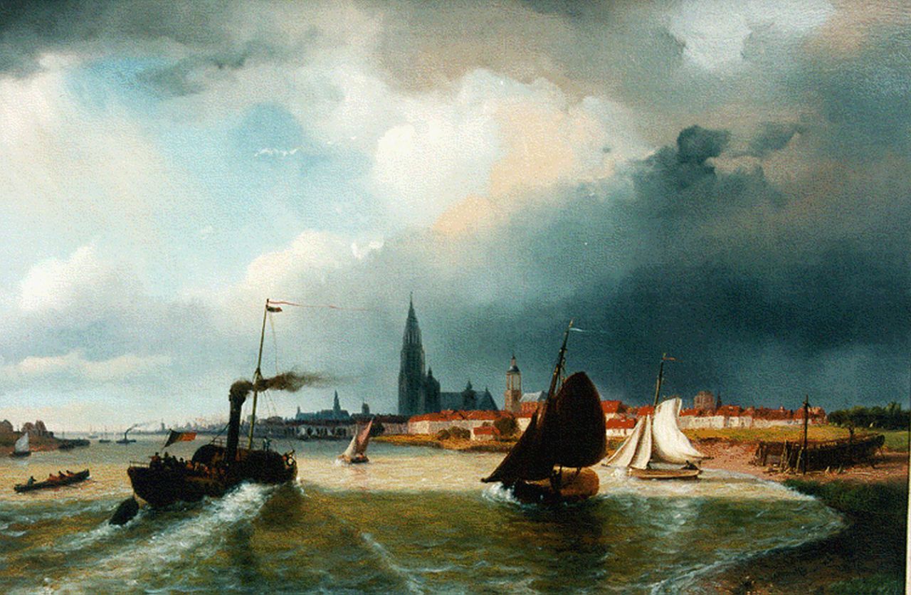 Roosenboom N.J.  | Nicolaas Johannes Roosenboom, Raderstoomboot op de Schelde voor Antwerpen, olieverf op paneel 35,0 x 52,3 cm, gesigneerd rechtsonder