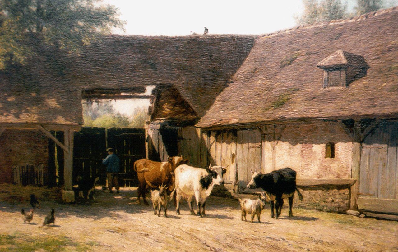 Nakken W.K.  | Willem Karel 'W.C.' Nakken, Boerenhoeve met vee, olieverf op doek op schildersboard 35,0 x 54,9 cm, gesigneerd rechtsonder