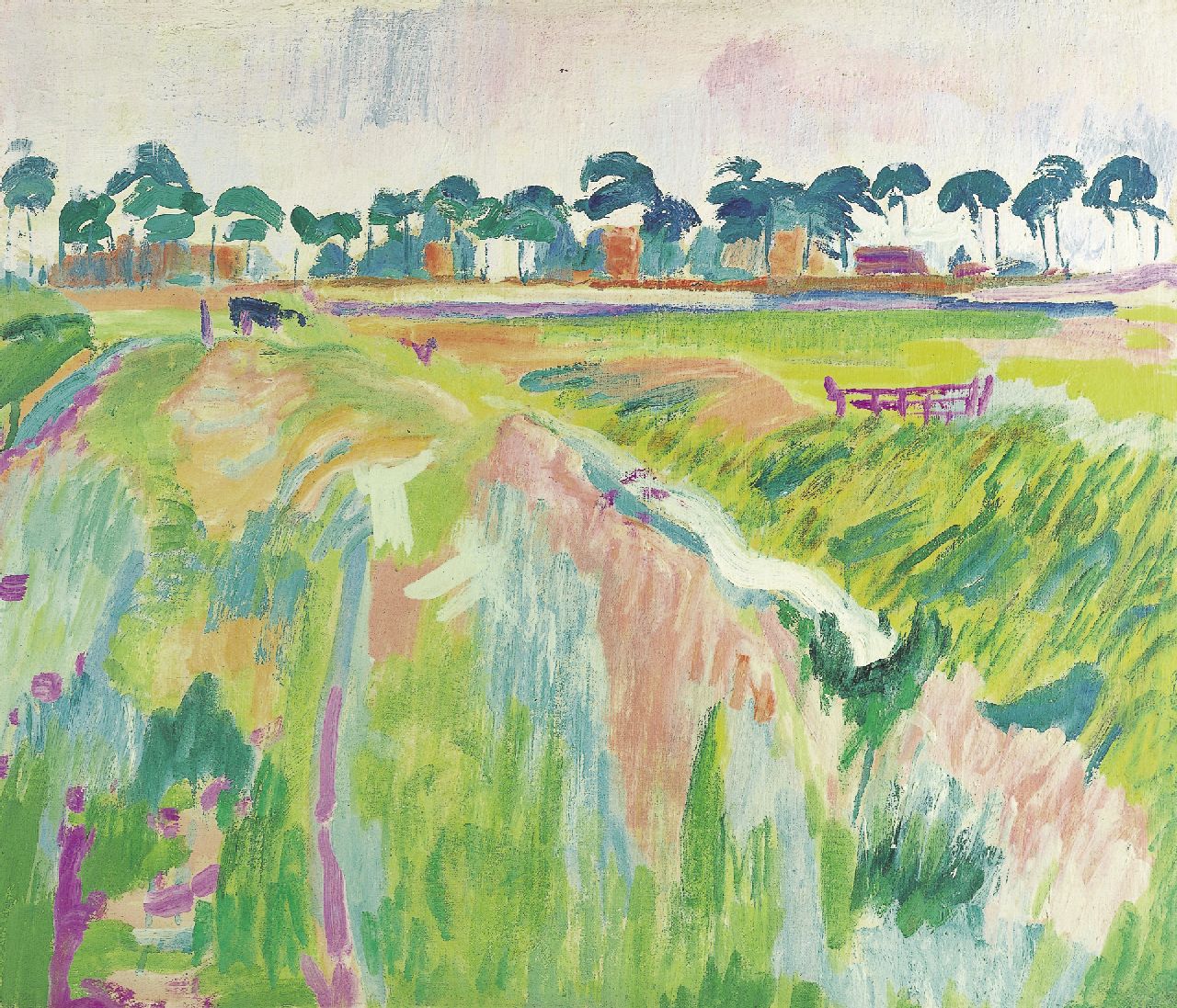 Altink J.  | Jan Altink, Groninger boerenlandschap, recto en verso, wasverf op doek 51,5 x 60,2 cm, te dateren 1926