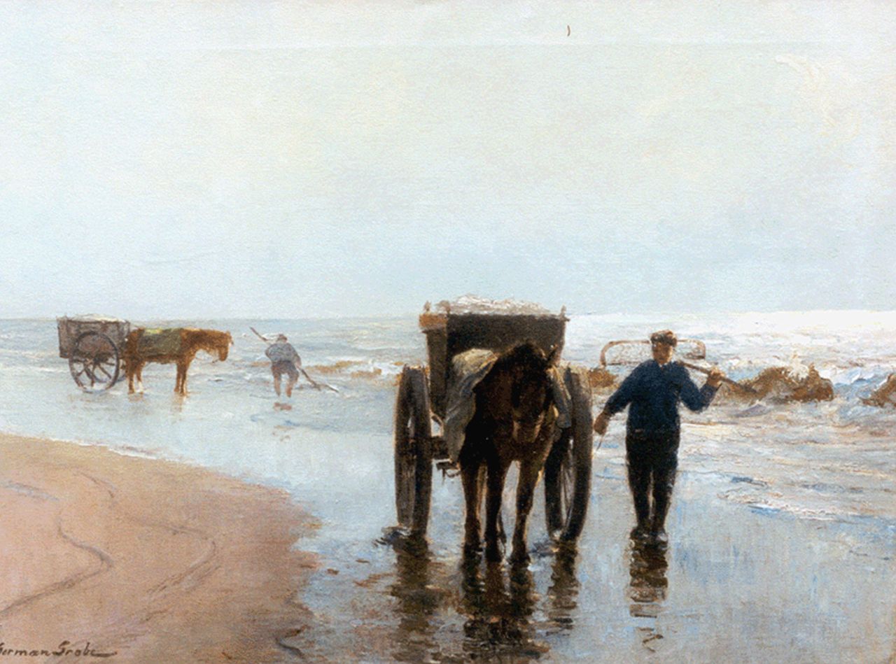 Grobe P.G.  | Philipp 'German' Grobe, Schelpenvissers op het strand van Katwijk, olieverf op doek 55,9 x 74,6 cm, gesigneerd linksonder