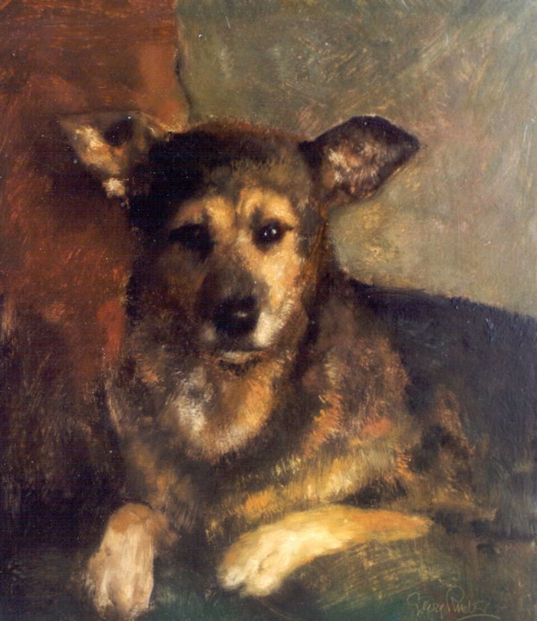 Rueter W.C.G.  | Wilhelm Christian 'Georg' Rueter, Portret van de familie-hond Jacky, olieverf op paneel 35,7 x 30,6 cm, gesigneerd rechtsonder