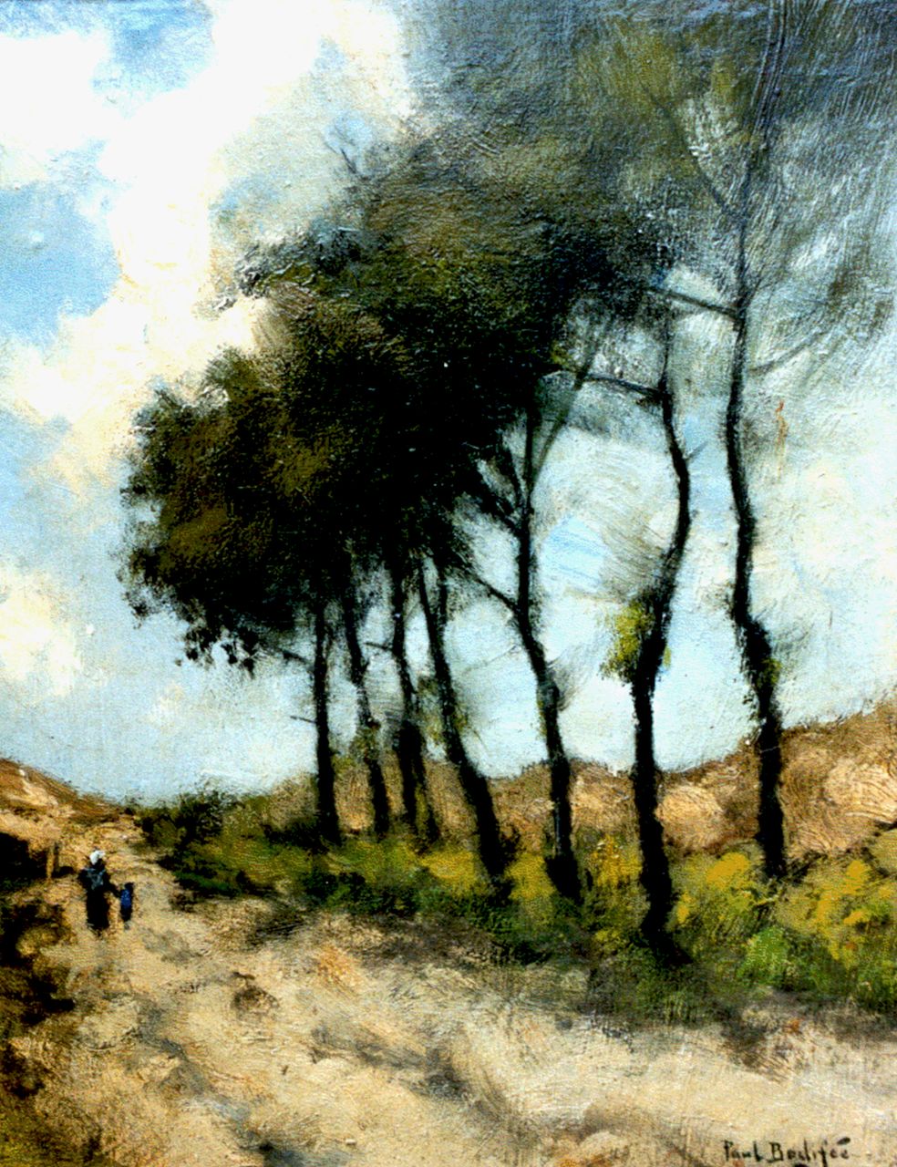 Bodifée J.P.P. | Johannes Petrus Paulus 'Paul' Bodifée, Figuren op een landweg, 31,5 x 25,3 cm, gesigneerd rechtsonder Bodifée J.P.P. | Johannes Petrus Paulus 'Paul' Bodifée, Figuren op een landweg, 31,5 x 25,3 cm, gesigneerd rechtsonder