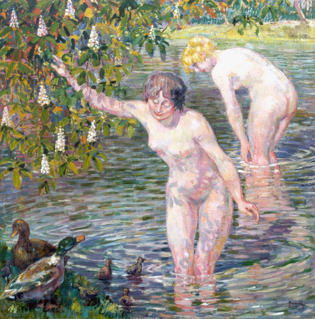 Dubois R. | Raphael Dubois, Voorjaars-idylle, olieverf op doek 120,5 x 120,2 cm, gesigneerd rechtsonder en gedateerd 1917 Dubois R. | Raphael Dubois, Voorjaars-idylle, olieverf op doek 120,5 x 120,2 cm, gesigneerd rechtsonder en gedateerd 1917