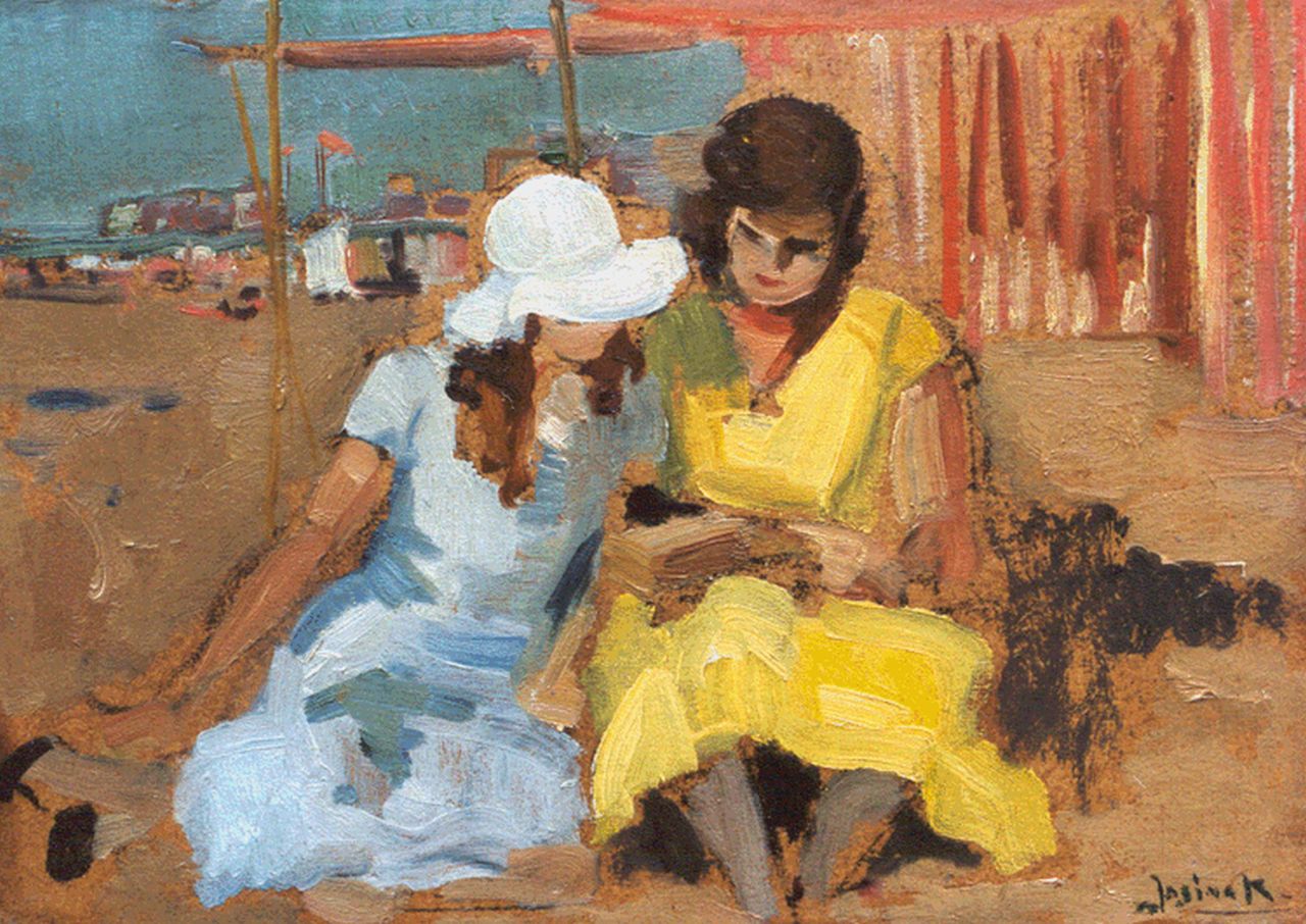 Knap J.A.  | Josina Anna 'Jos' Knap, Strandgezicht met twee dames, 24,6 x 34,9 cm, gesigneerd rechtsonder