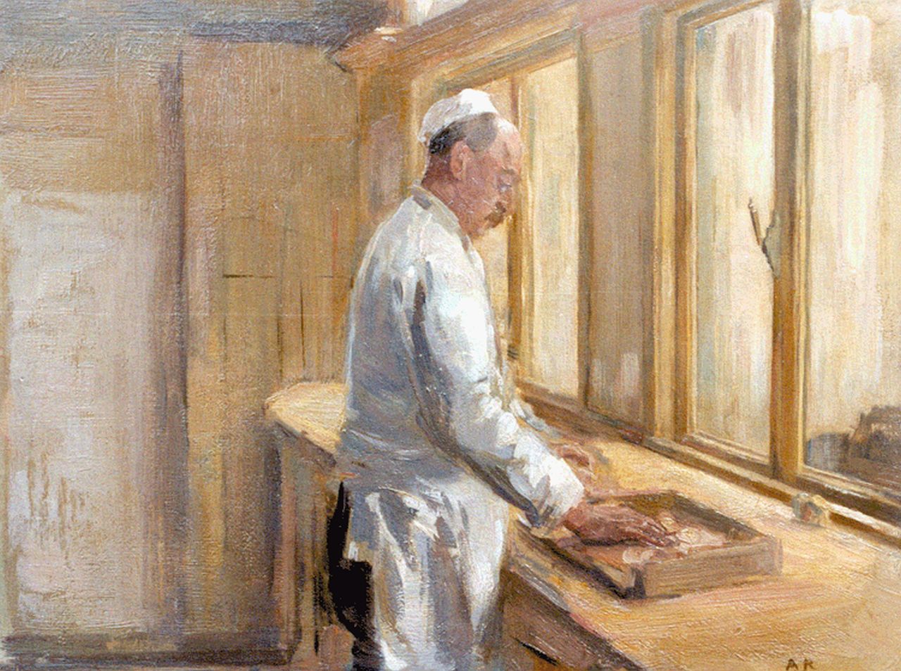 Mauve jr. A.R.  | Anton Rudolf Mauve jr., Bakker Carbonel aan het werk, olieverf op paneel 27,0 x 35,1 cm, gesigneerd rechtsonder met initialen