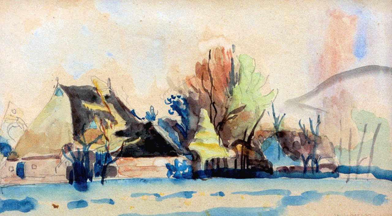 Wiegers J.  | Jan Wiegers, Groninger boerderijen, potlood en aquarel op papier 25,3 x 44,0 cm, gesigneerd rechtsonder en gedateerd '27