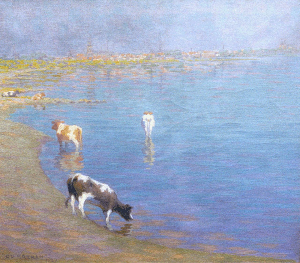 Breman A.J.  | Ahazueros Jacobus 'Co' Breman, De IJssel bij Deventer, olieverf op doek 50,0 x 57,1 cm, gesigneerd linksonder en gedateerd 1927