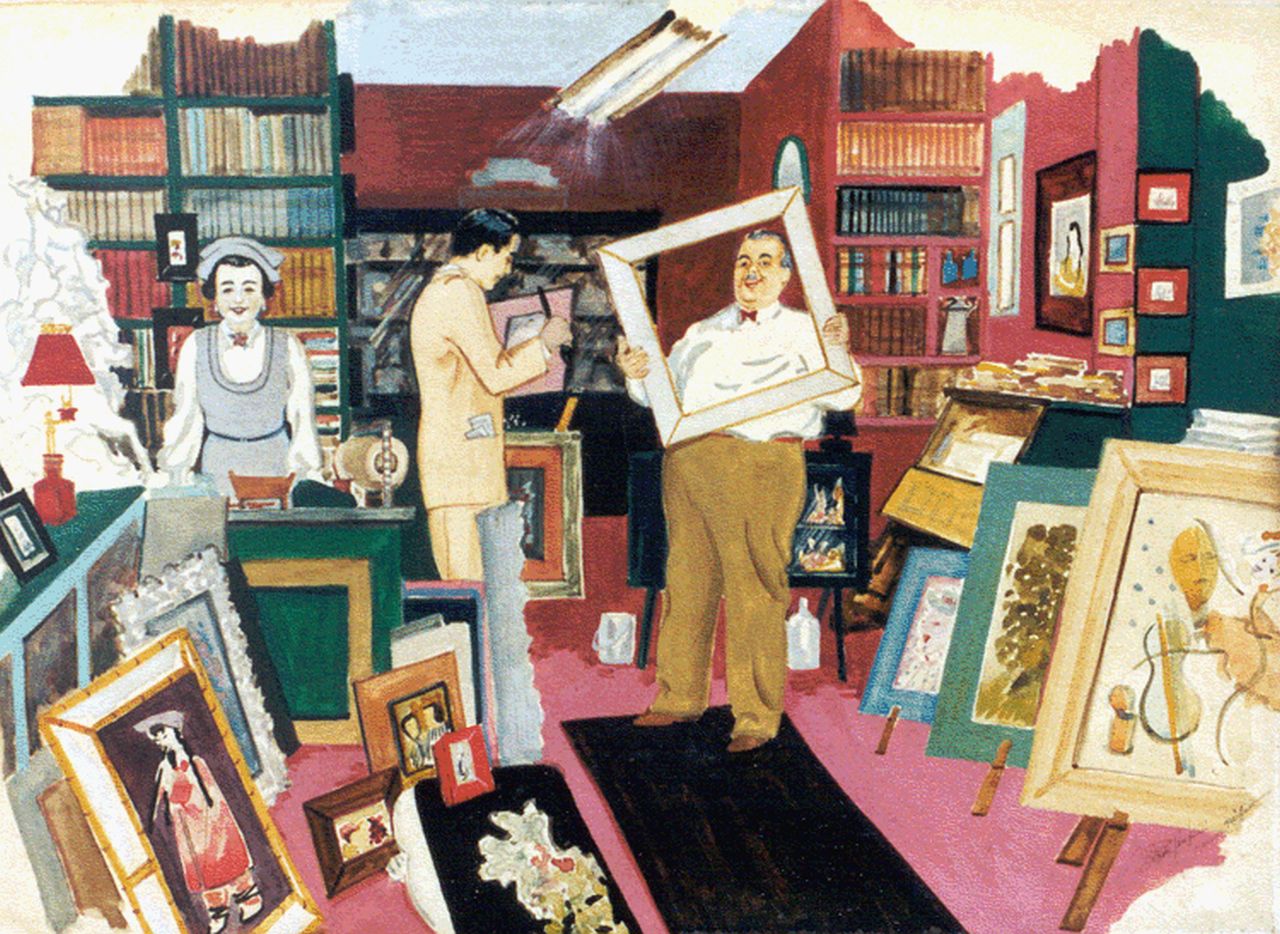Marin Neilson | De kunsthandel, olieverf op schildersboard, 23,6 x 32,3 cm, gesigneerd r.o.