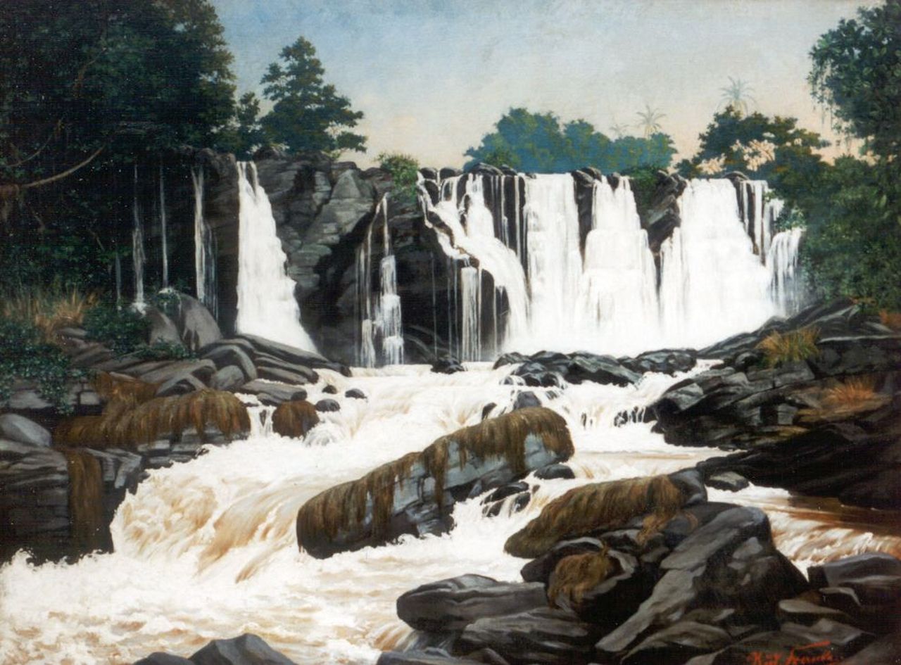 Rudolph Francke | Watervallen, Centraal Afrika, olieverf op doek op paneel, 75,0 x 100,8 cm, gesigneerd r.o. en gedateerd '98