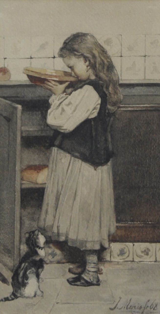 Maris J.H.  | Jacobus Hendricus 'Jacob' Maris, De snoepster, aquarel op papier 28,0 x 14,8 cm, gesigneerd rechtsonder en gedateerd '68