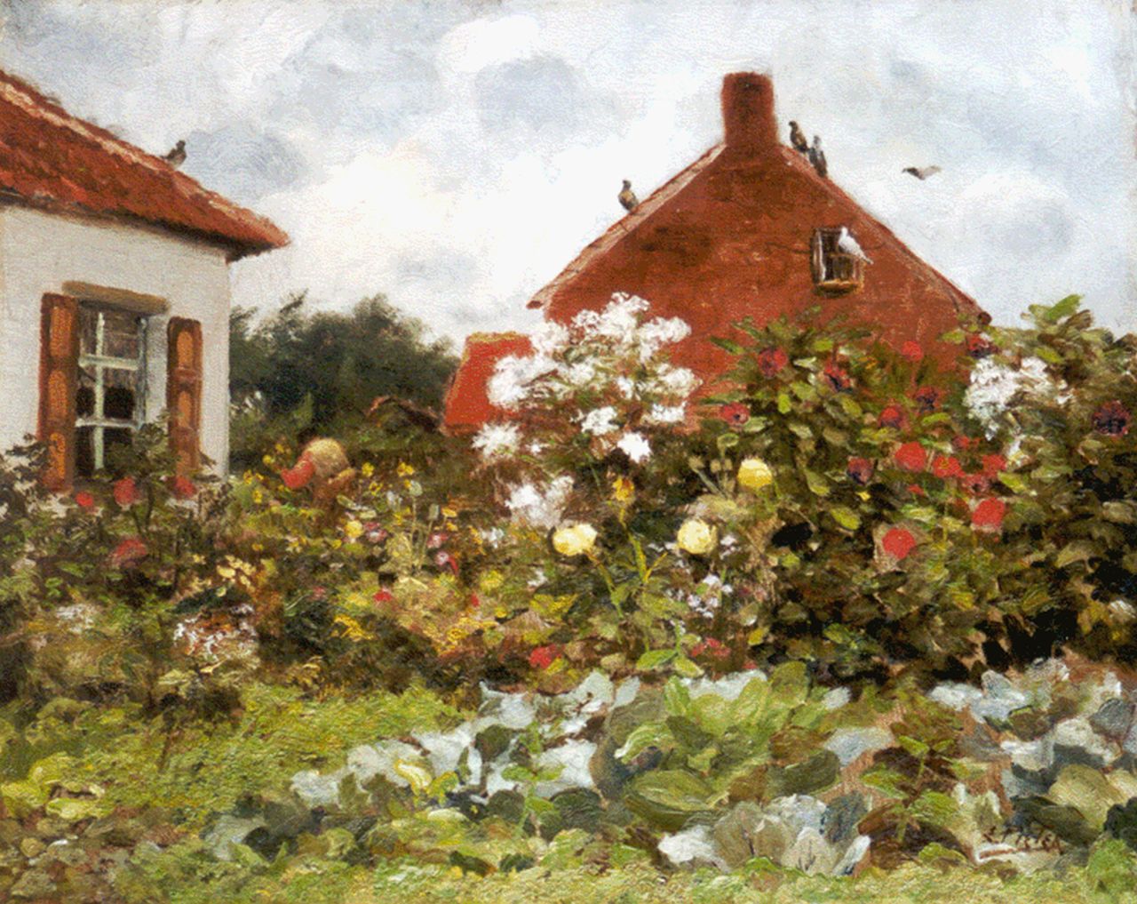 Pieters E.  | Evert Pieters, In de tuin, olieverf op doek 32,2 x 40,2 cm, gesigneerd rechtsonder