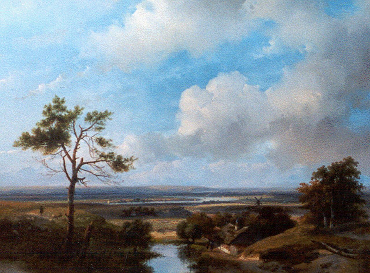 Schelfhout A.  | Andreas Schelfhout, Panoramisch duinlandschap in de omgeving van Haarlem, olieverf op paneel 42,7 x 56,0 cm, gesigneerd linksonder
