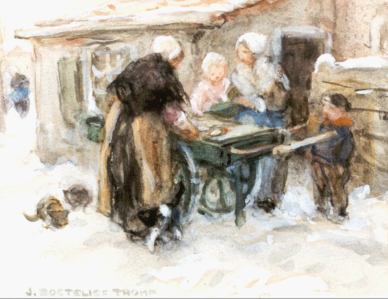 Zoetelief Tromp J.  | Johannes 'Jan' Zoetelief Tromp, Viskarretje in de winter, aquarel op papier 14,0 x 18,5 cm, gesigneerd linksonder