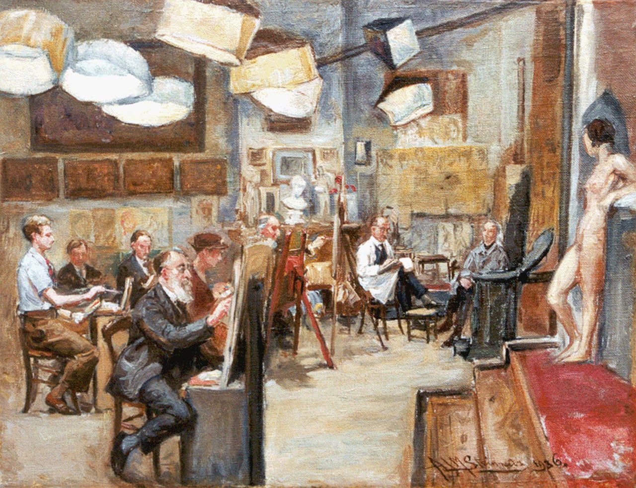 Antonie Johan Marinus Steinmetz | De schilderles, olieverf op doek op schildersboard, 33,1 x 43,2 cm, gesigneerd r.o. en gedateerd 1936