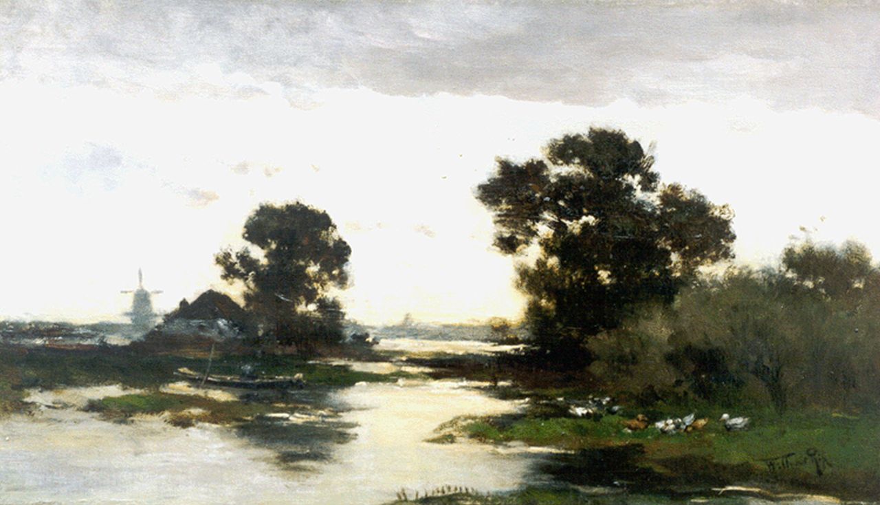 Rip W.C.  | 'Willem' Cornelis Rip, Polderlandschap bij avondstond, olieverf op doek 40,6 x 70,3 cm, gesigneerd rechtsonder