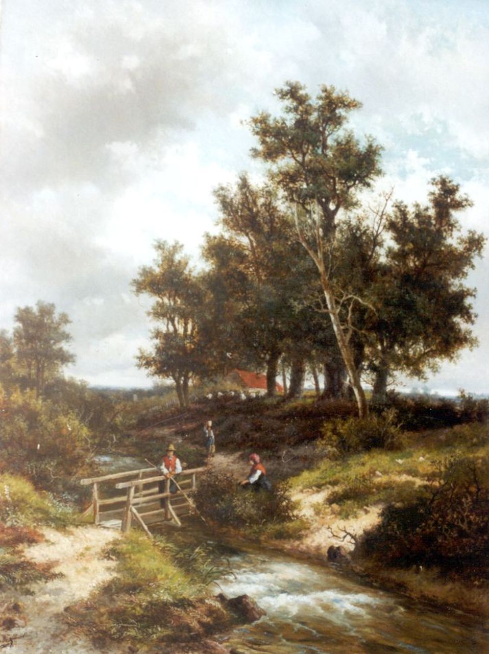 Hulk jr. A.  | Abraham Hulk jr., Boomrijk landschap met een visser bij een beek, olieverf op doek 101,7 x 76,3 cm, gesigneerd linksonder