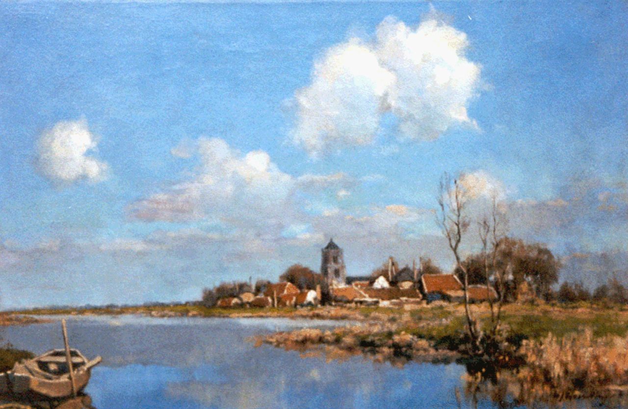 Wesseling H.J.  | Hendrik Jan Wesseling, Dorp aan een rivier, olieverf op doek 47,3 x 71,4 cm, gesigneerd rechtsonder