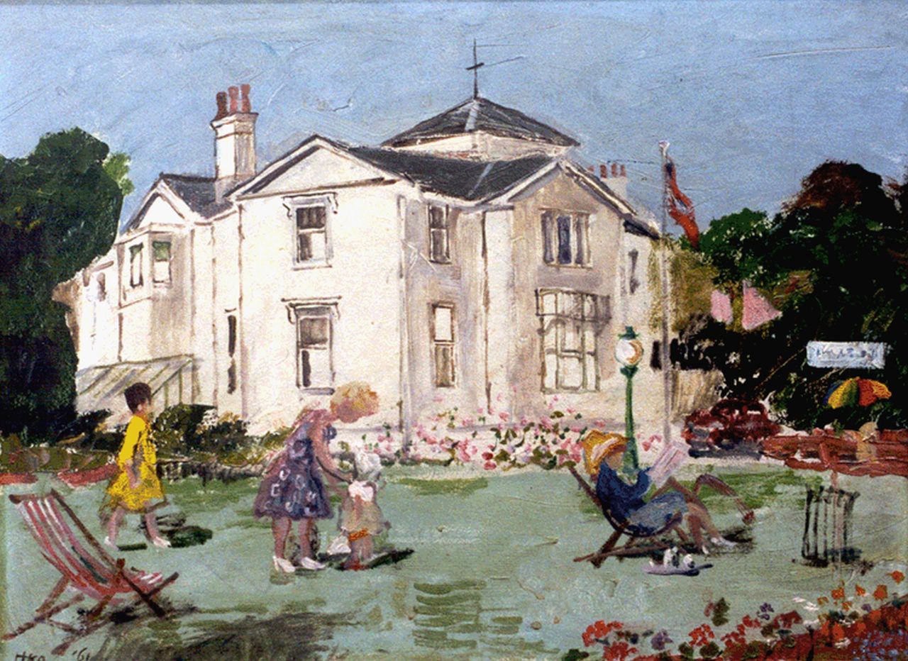 Kamerlingh Onnes H.H.  | 'Harm' Henrick Kamerlingh Onnes, Wit buitenhuis, 30,0 x 40,0 cm, gesigneerd linksonder met monogram en gedateerd '61