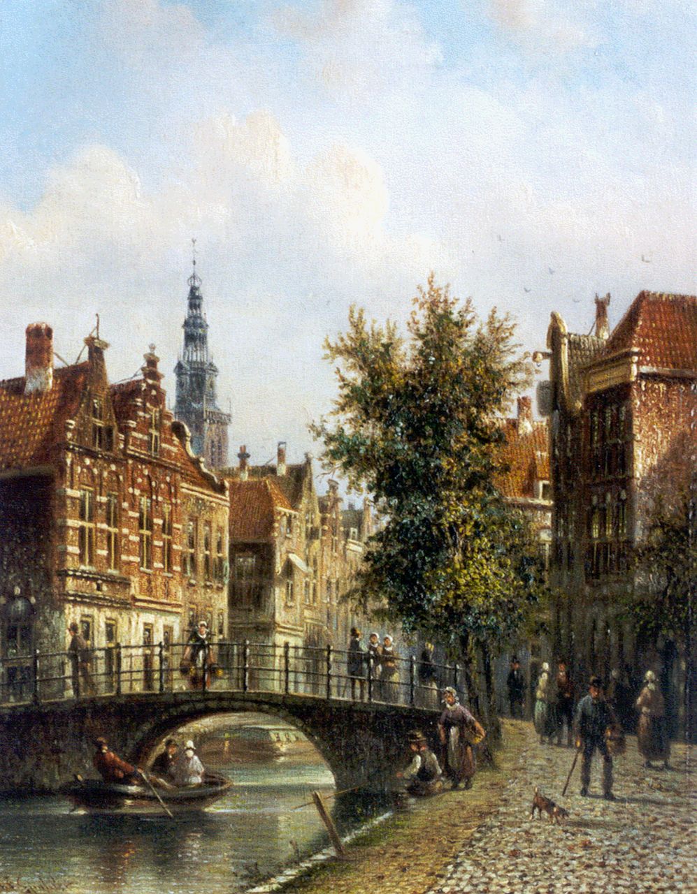 Spohler J.F.  | Johannes Franciscus Spohler, Stadsgezicht met de Oude Kerk in Amsterdam, olieverf op paneel 20,3 x 15,7 cm, gesigneerd linksonder