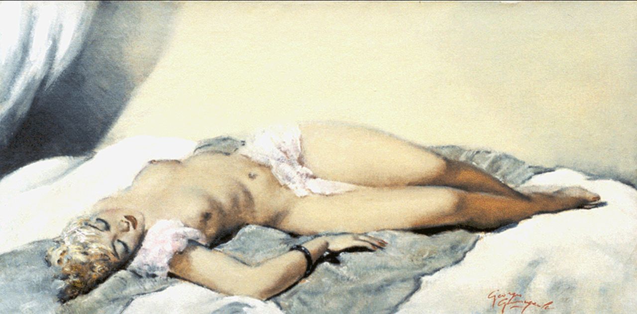 Georges Pierre Guinegault | Rustend naakt, olieverf op doek, 40,2 x 81,5 cm, gesigneerd r.o.