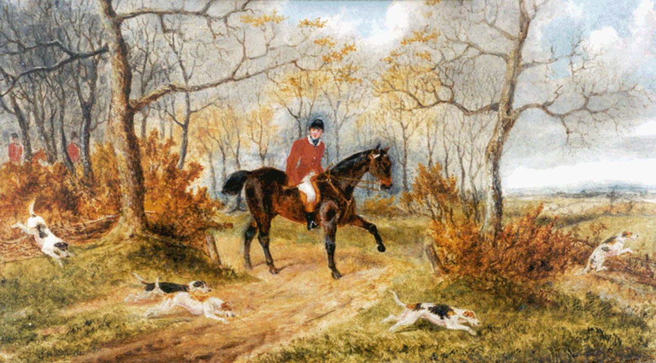 Laporte G.H.  | George Henry Laporte, Jachtscène, olieverf op paneel 22,0 x 37,3 cm, gesigneerd linksonder en gedateerd 1871