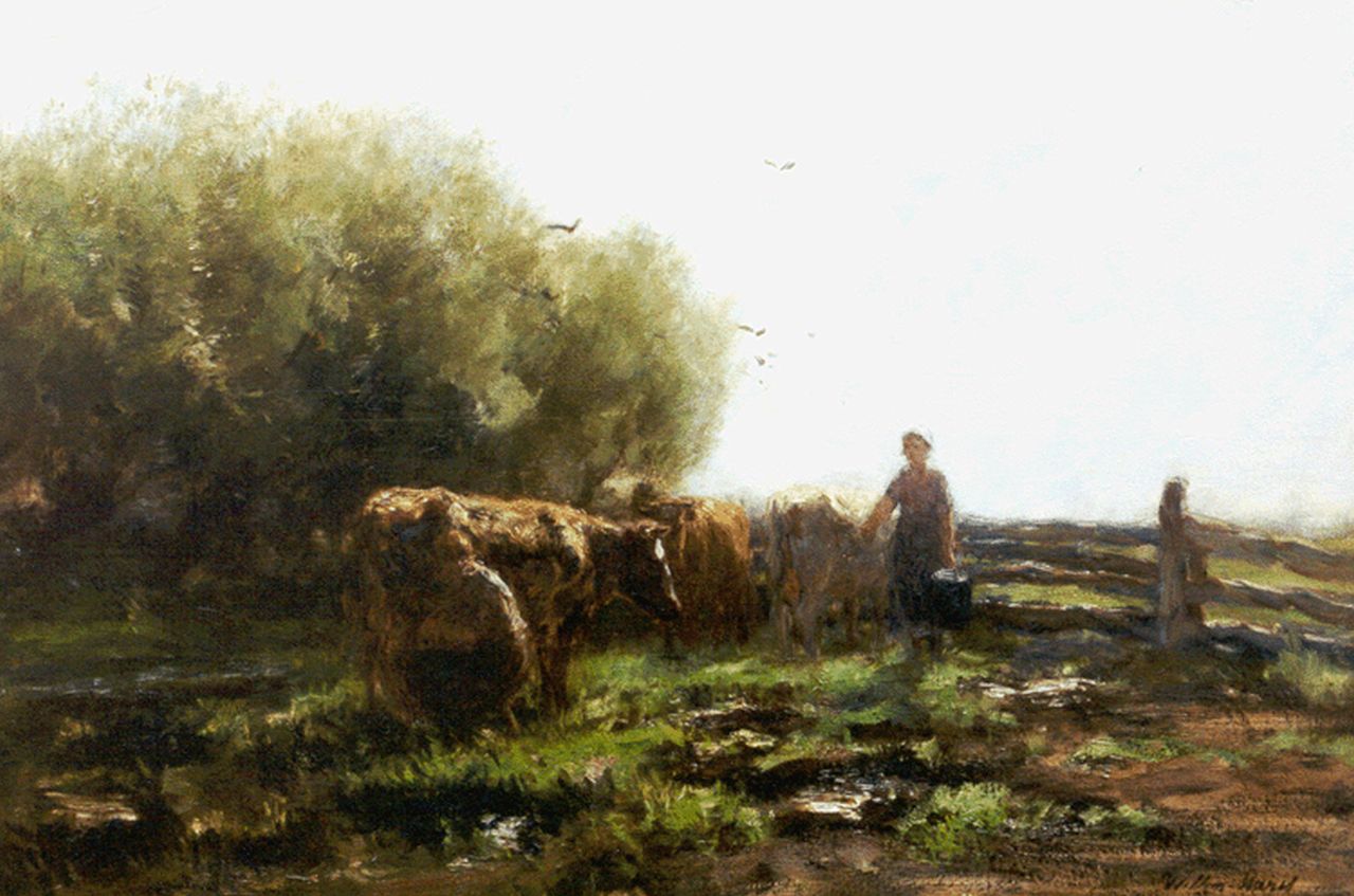 Maris W.  | Willem Maris, Melktijd, olieverf op doek 58,6 x 87,5 cm, gesigneerd rechtsonder