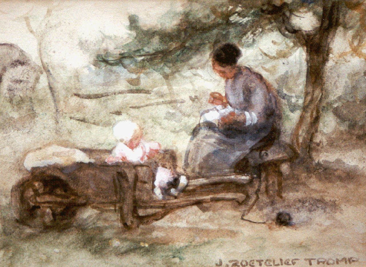 Zoetelief Tromp J.  | Johannes 'Jan' Zoetelief Tromp, Zomermiddag in de boomgaard, aquarel op papier 14,0 x 19,5 cm, gesigneerd rechtsonder