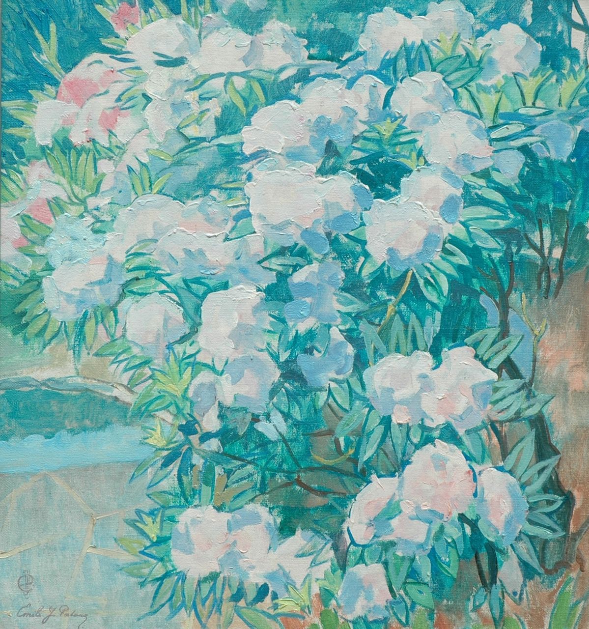 Emile Joseph Patoux | Rododendrons, olieverf op doek, 75,8 x 70,5 cm, gesigneerd l.o. voluit en mon.
