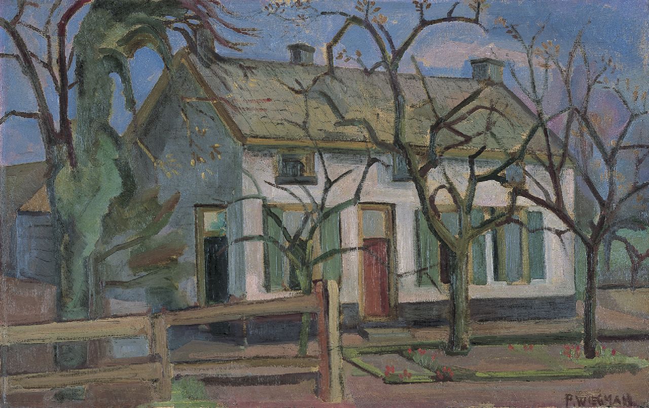 Piet Wiegman | Huis aan de Lingedijk te Wadenoijen, olieverf op doek, 46,4 x 74,5 cm, gesigneerd r.o. en te dateren ca. 1944