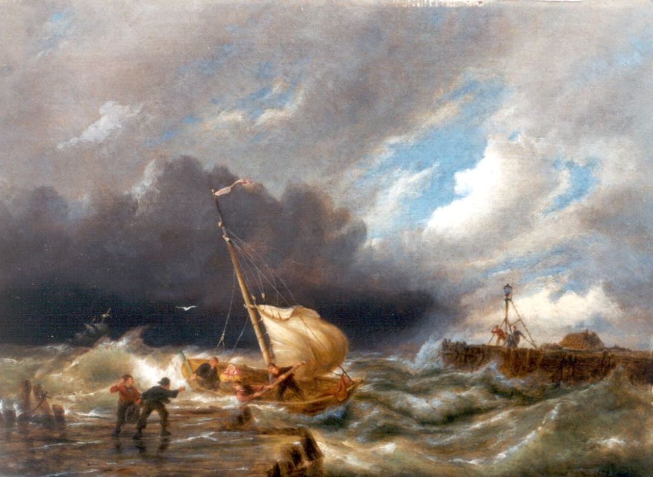 Dommershuijzen P.C. | Pieter Cornelis Dommershuijzen, Kustgezicht bij Muiderberg bij storm, olieverf op paneel 30,2 x 40,6 cm, gesigneerd rechtsonder en gedateerd 1908 Dommershuijzen P.C. | Pieter Cornelis Dommershuijzen, Kustgezicht bij Muiderberg bij storm, olieverf op paneel 30,2 x 40,6 cm, gesigneerd rechtsonder en gedateerd 1908