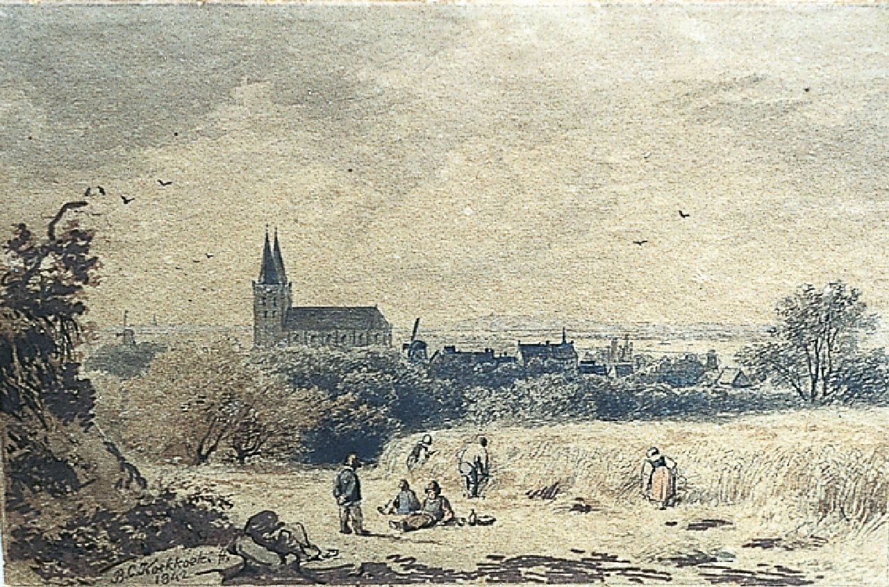 Koekkoek B.C.  | Barend Cornelis Koekkoek, Gezicht op Xanten (bij Kleef) vanaf een heuvel, inkt, pen en aquarel op papier 8,0 x 12,2 cm, gesigneerd linksonder en gedateerd 1842