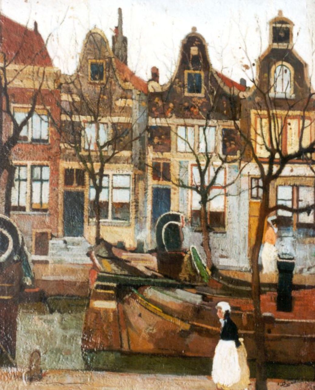 Dupont P.  | Pieter Dupont, Huizen aan de gracht in Amsterdam, olieverf op doek 38,0 x 30,3 cm, gesigneerd rechtsonder + verso en verso gedateerd '94