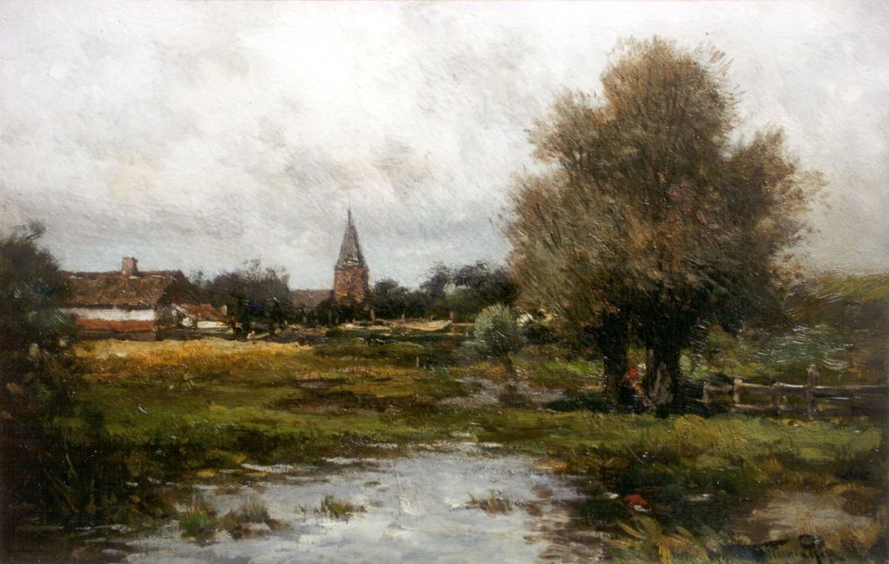 Rip W.C.  | 'Willem' Cornelis Rip, Na den regen; Gezicht op 't dorp Neerlangel, olieverf op doek 32,6 x 50,3 cm, gesigneerd rechtsonder + verso