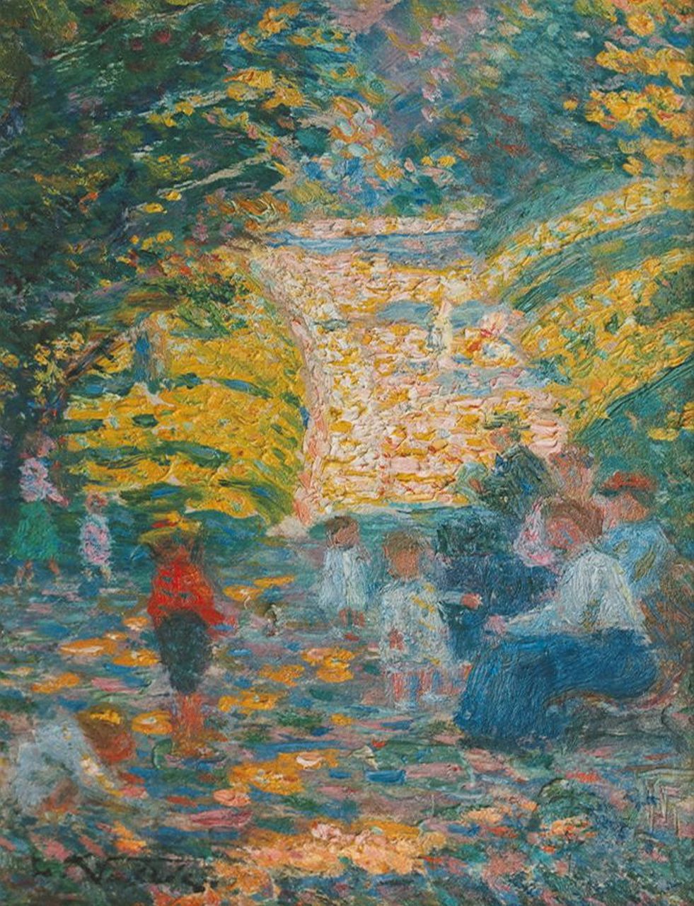 Vallée L.  | Ludovic Vallée, In het park, olieverf op paneel 15,5 x 12,0 cm, gesigneerd linksonder