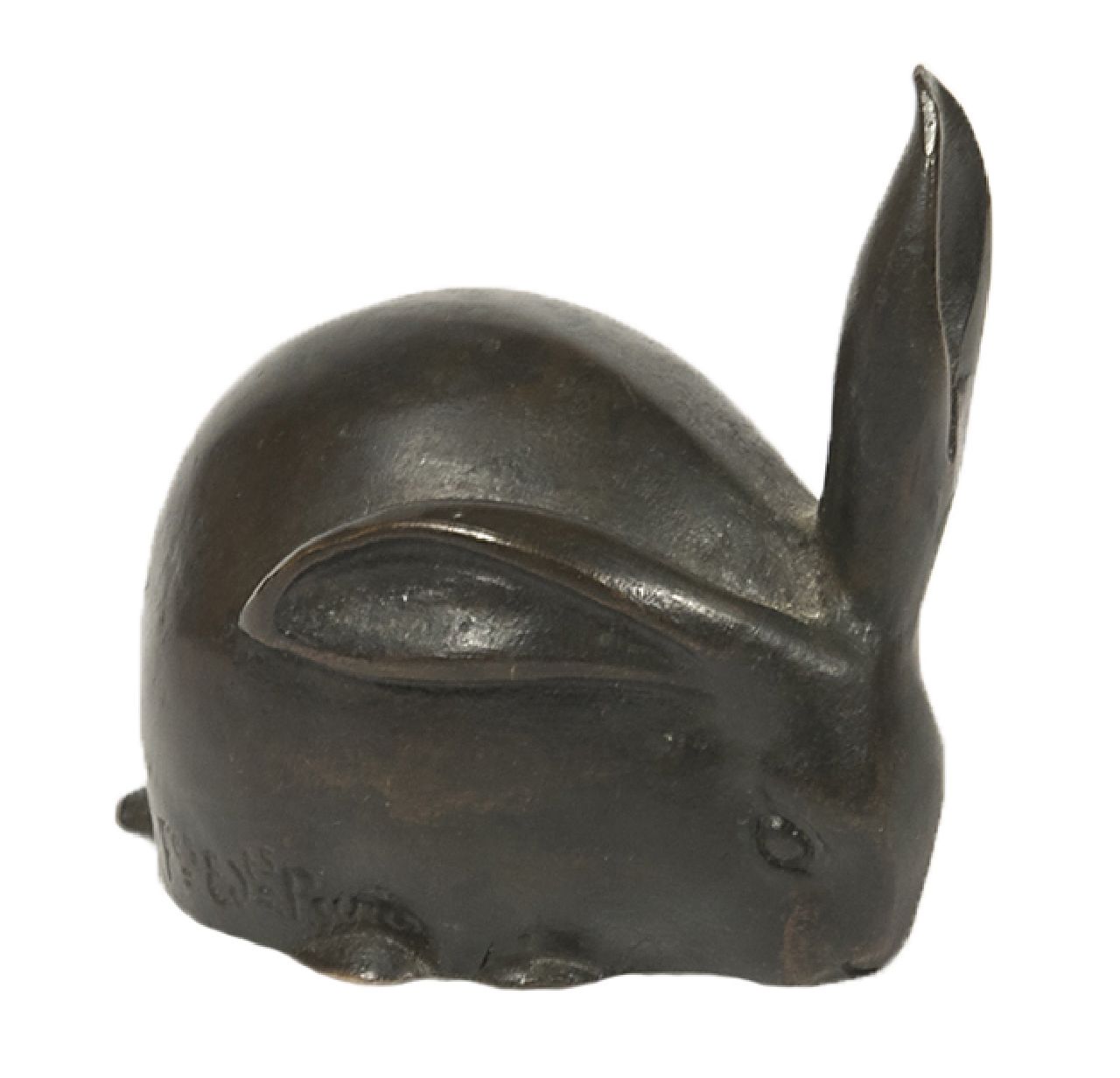 Sandoz E.M.E.  | Édouard Marcel Émile Sandoz | Beelden en objecten te koop aangeboden | Konijn met gespitst oor, brons 6,6 x 7,0 cm, gesigneerd op basis, rechts