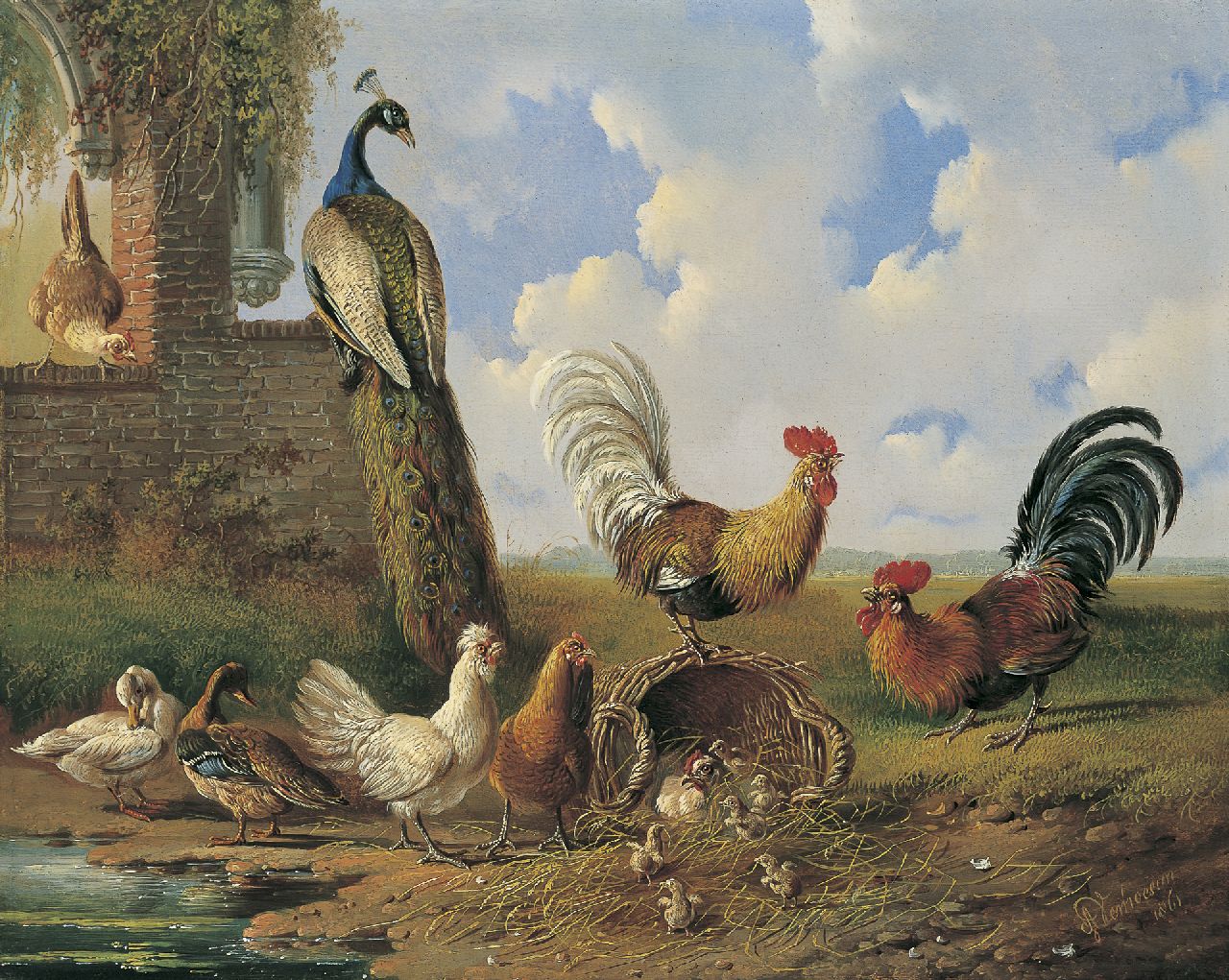 Verhoesen A.  | Albertus Verhoesen, Hoenderhof, olieverf op paneel 30,4 x 38,3 cm, gesigneerd rechtsonder en gedateerd 1861