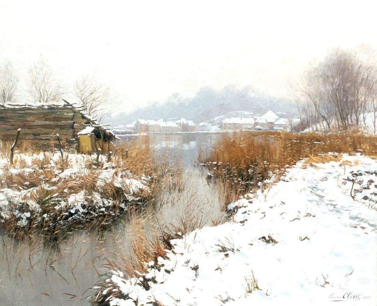 Clesse L.L.T. Ridder  | Louis Liévin Théophile Clesse, Sneeuwlandschap in Vlaanderen, olieverf op doek 91,0 x 110,3 cm, gesigneerd rechtsonder en gedateerd 1917
