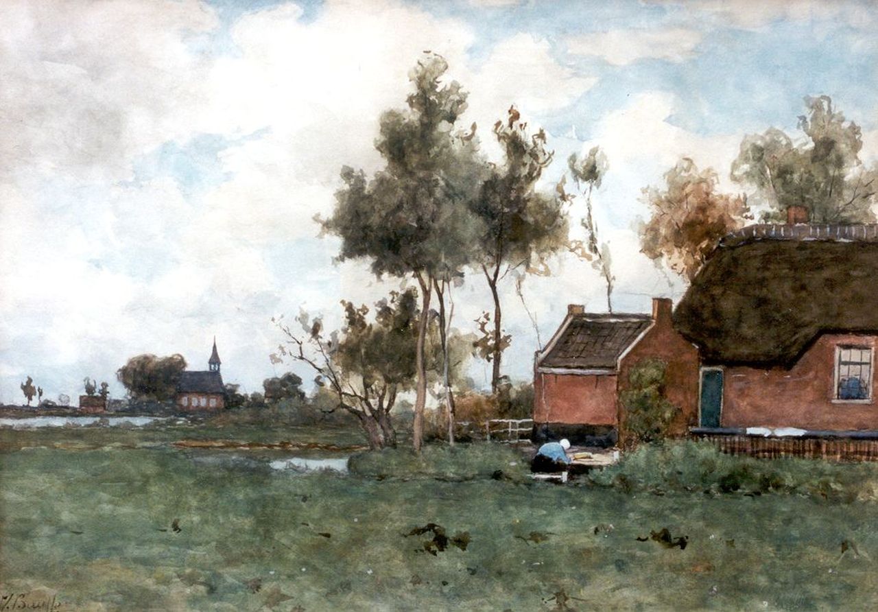Bauffe V.  | Victor Bauffe, Boerenerf bij Noorden, aquarel op papier 46,9 x 65,2 cm, gesigneerd linksonder
