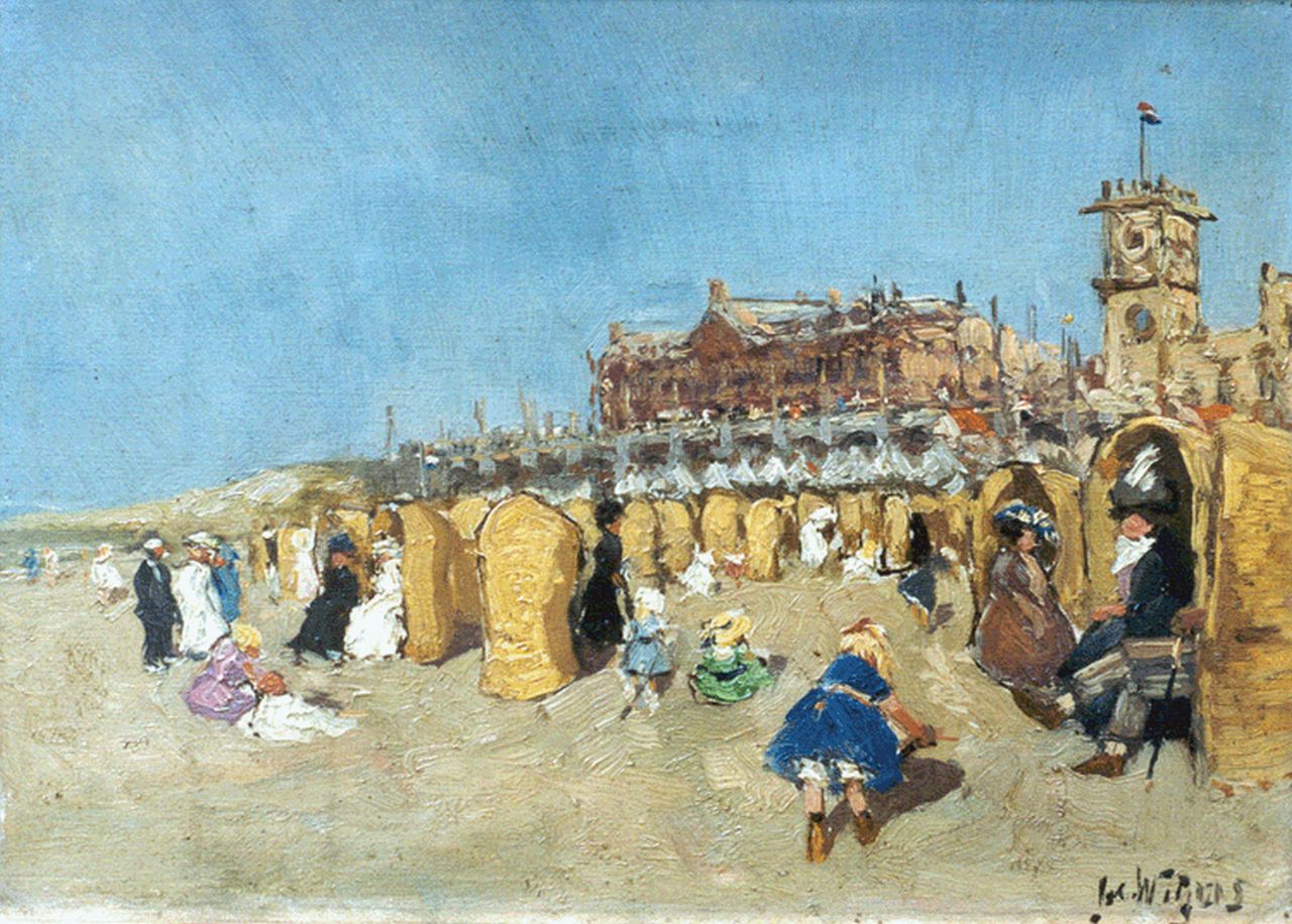 Witjens A.H.  | Adrianus Hendrikus 'Jacques' Witjens, Strandgezicht met spelende kinderen, olieverf op doek 25,0 x 35,2 cm, gesigneerd rechtsonder