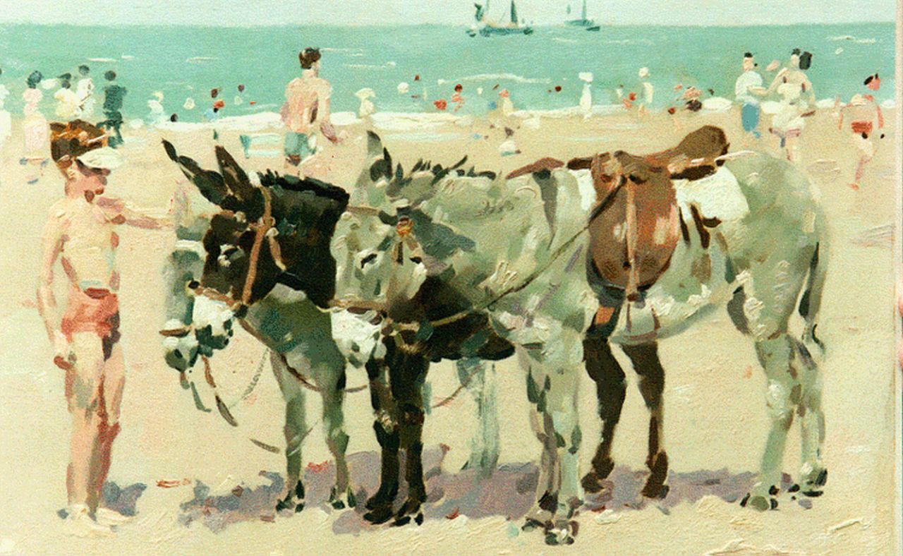 Verdonk F.W.  | Frederik Willem 'Frits' Verdonk, Ezeltjes op het strand, 34,0 x 47,0 cm, gesigneerd rechtsonder
