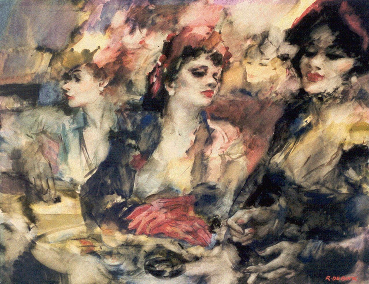 Buck R. de | Raphaël de Buck, Drie vrouwen, aquarel op papier 52,0 x 67,4 cm, gesigneerd rechtsonder