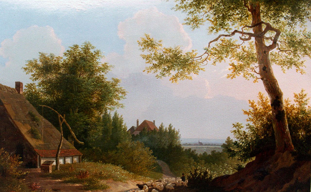 Hendrik Frederik Verheggen | Romantisch boerenlandschap, olieverf op paneel, 31,4 x 43,5 cm, gesigneerd r v/h mi