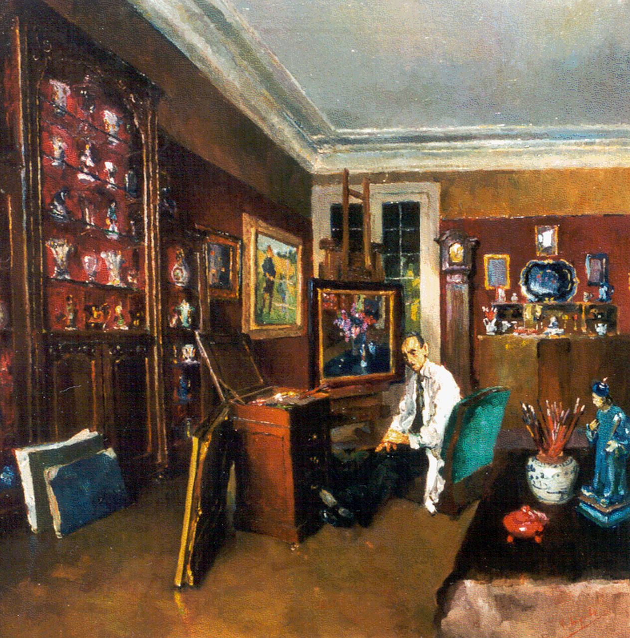 Leo Engels | Het schildersatelier, olieverf op doek, 75,0 x 75,2 cm, gesigneerd r.o.