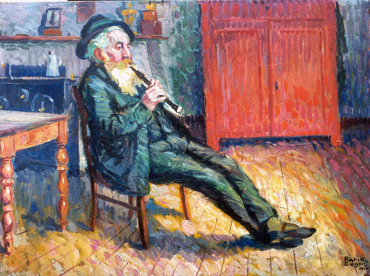 Dubois R.  | Raphael Dubois, De kunstenaar speelt hobo, olieverf op doek 60,0 x 80,2 cm, gesigneerd rechtsonder en gedateerd 1910