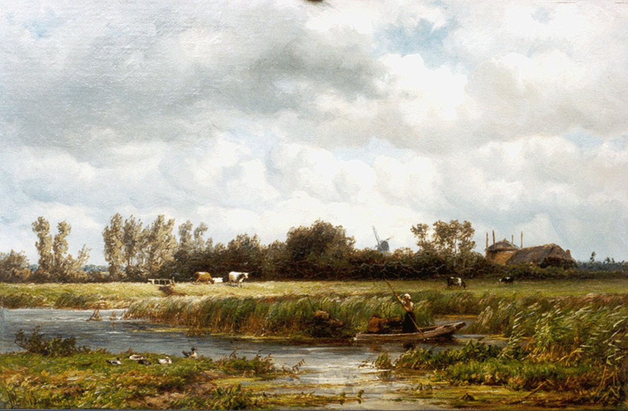 Borselen J.W. van | Jan Willem van Borselen, Hollands polderlandschap, olieverf op paneel 26,7 x 40,1 cm, gesigneerd linksonder