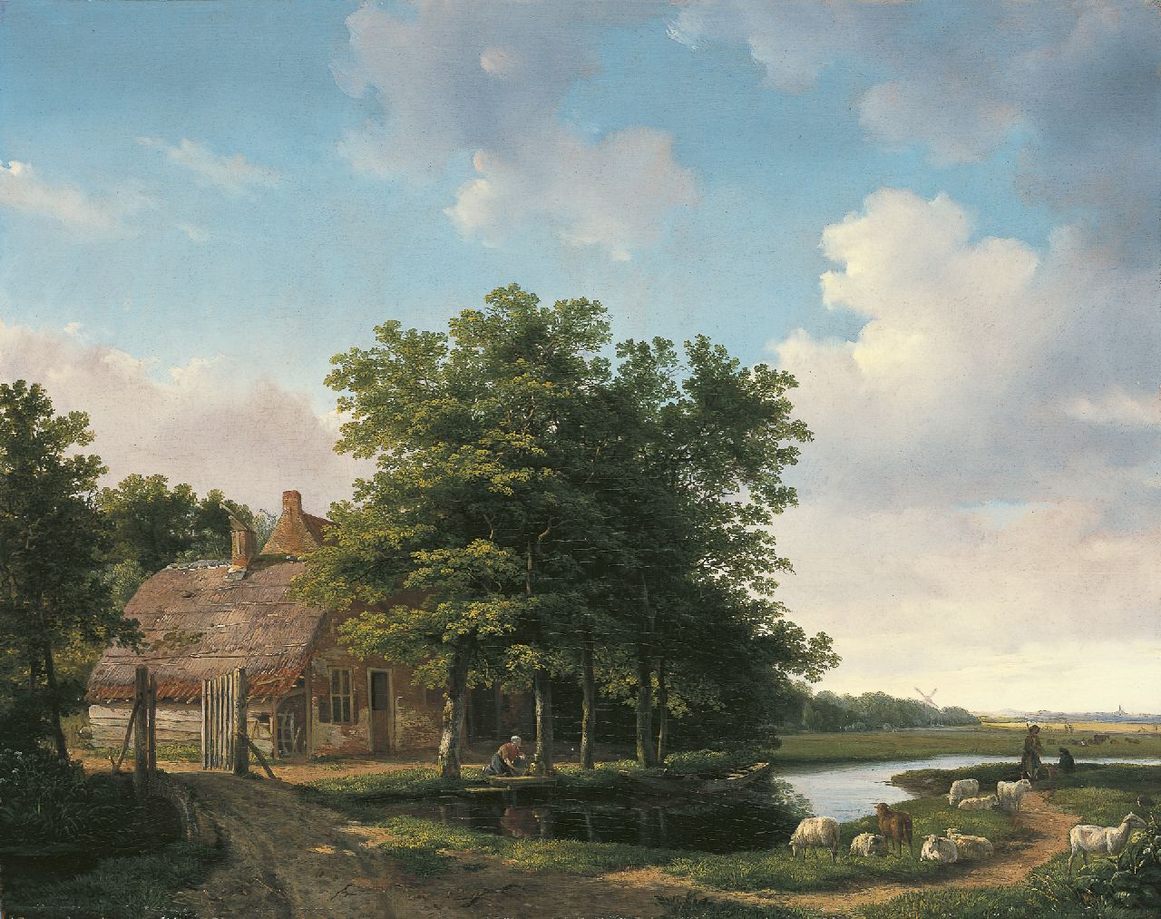 Sande Bakhuyzen H. van de | Hendrikus van de Sande Bakhuyzen, Landschap met boerenhuis, olieverf op paneel 43,0 x 54,4 cm, gesigneerd linksonder en gedateerd '19